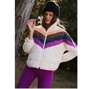 NEW FP Movement x Hatch Printed Puffer Jacket Ivory Chevron Combo Size XL, $248